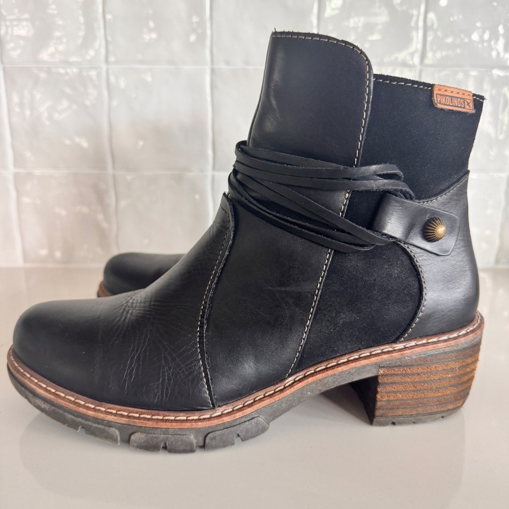 Pikolinos San Sebastian Ankle Boots Women 37 Black Leather Suede Wrap Detail - Picture 5 of 8